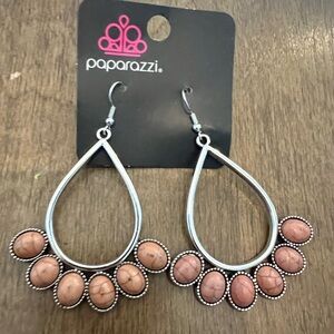 Paparazzi Silver Tone Beige Pink Stone Teardrop Dangle Earrings NWT